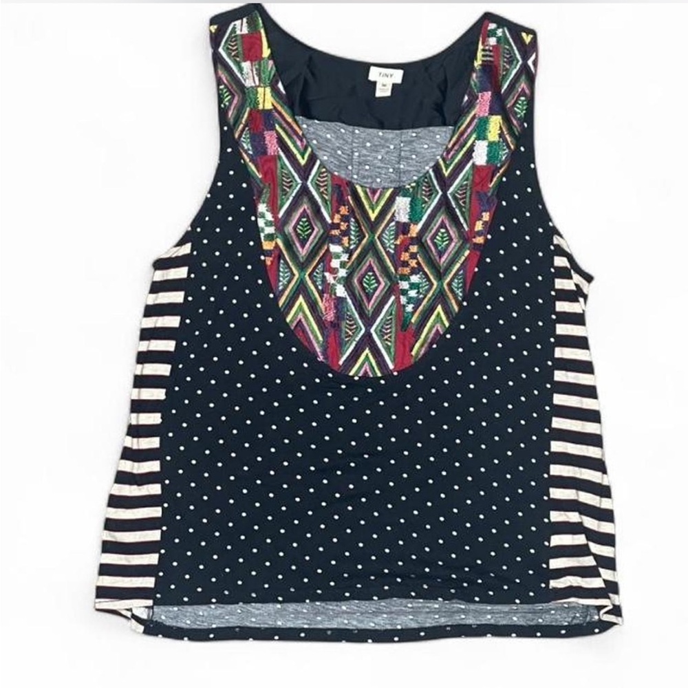 Tiny by Anthropologie Mixed Print Embroidered Tank Top – Size Medium
